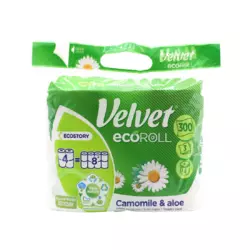 Туалетний папір Velvet Camomile&Aloe Eco Roll тришаровий 300 відривів 4 рулони