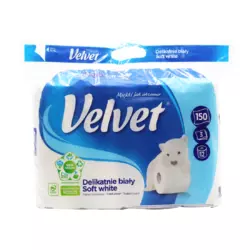 Туалетний папір Velvet Soft White тришаровий 150 відривів 12 рулонів Туалетний папір Velvet Soft White тришаровий 150 відривів 12 рулонів