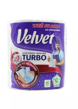 Паперові рушники Velvet Turbo тришарові 1 рулон 340 відривів