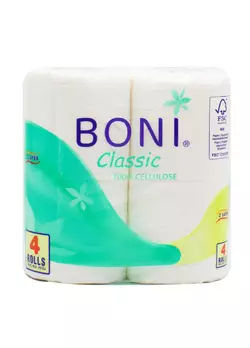 Туалетний папір BONI Classic двошаровий 4 рулони