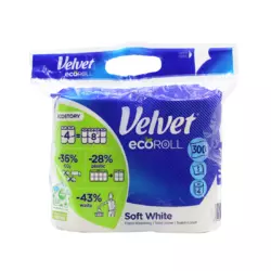 Туалетний папір Velvet Soft White Eco Roll тришаровий 300 відривів 4 рулони Туалетний папір Velvet Soft White Eco Roll тришаровий 300 відривів 4 рулони