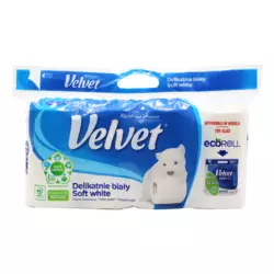 Туалетний папір Velvet Soft White тришаровий 150 відривів 8 рулонів Туалетний папір Velvet Soft White тришаровий 150 відривів 8 рулонів