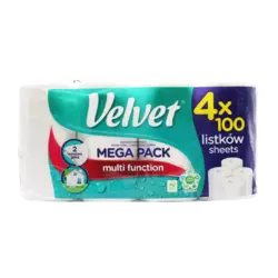 Паперові рушники Velvet Mega Pack двошарові 4 рулони Паперові рушники Velvet Mega Pack двошарові 4 рулони