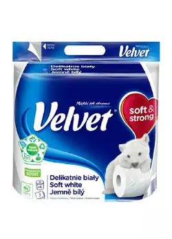 Туалетний папір Velvet Soft White тришаровий 150 відривів 4 рулони