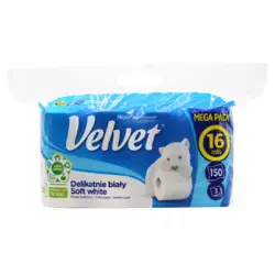 Туалетний папір Velvet Soft White тришаровий 150 відривів 16 рулонів Туалетний папір Velvet Soft White тришаровий 150 відривів 16 рулонів