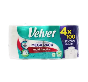 Паперові рушники Velvet Mega Pack двошарові 4 рулони