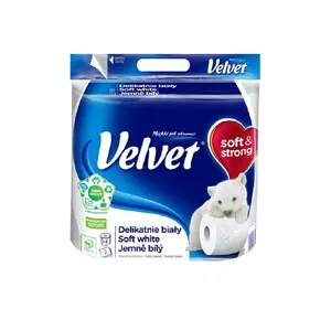 Туалетний папір Velvet Soft White тришаровий 150 відривів 4 рулони