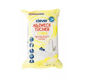 Серветки для прибирання вологі Clever Лимон 80 шт. Серветки для прибирання вологі Clever Лимон 80 шт.