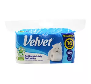 Туалетний папір Velvet Soft White тришаровий 150 відривів 16 рулонів