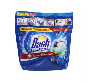 Гель-капсули для прання Dash 3в1 Extra-Igienizzante дезінфікуючі (36 прань) Гель-капсули для прання Dash 3в1 Extra-Igienizzante дезінфікуючі (36 прань)